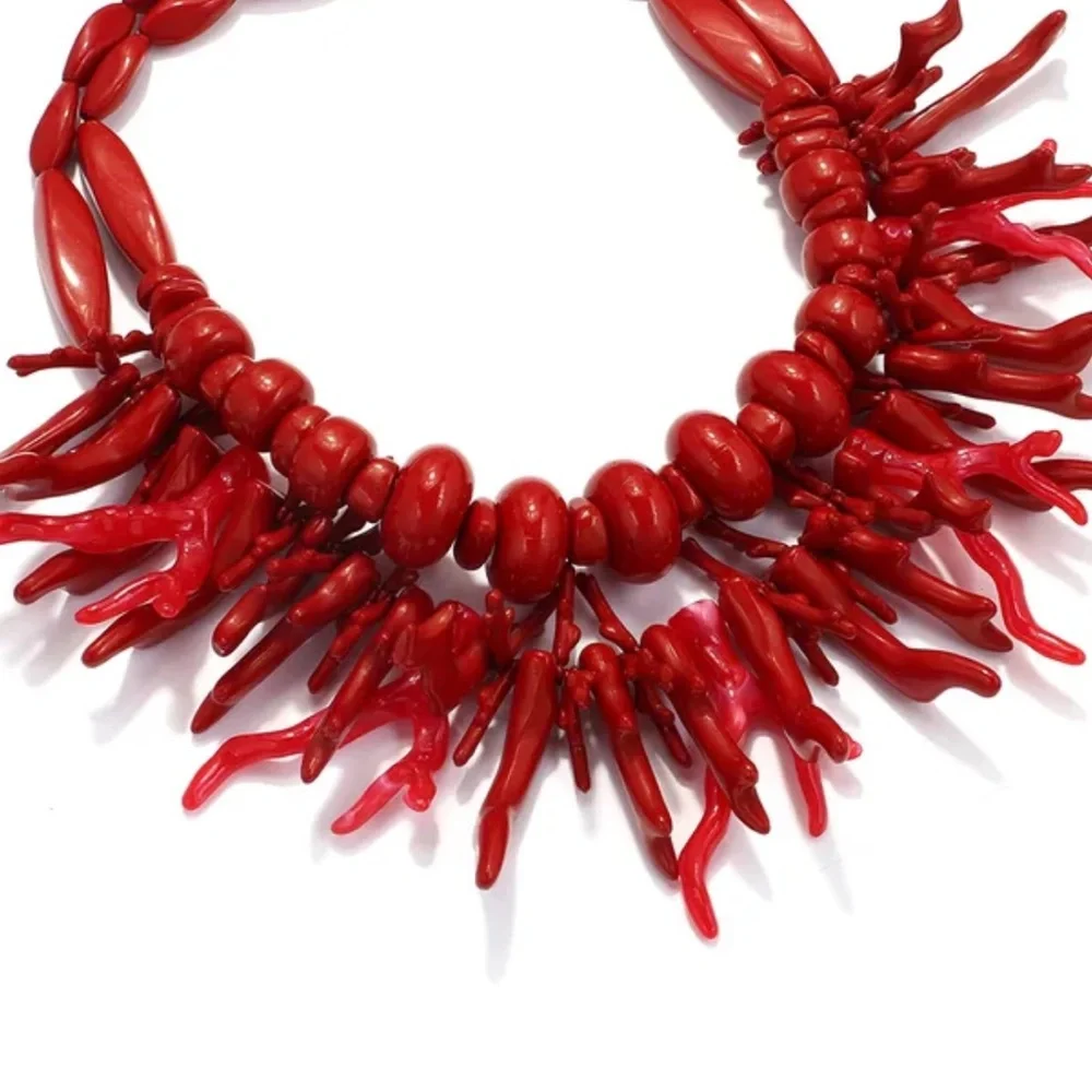NWOT Zara Red Coral Statement Necklace Stack Set (3013)